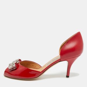 Salvatore Ferragamo Belinda Size 40 Red Patent and Leather D'orsay Pumps, Pumps - Luxury Closet