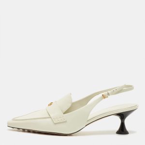 Tory Burch Size 41 White Brushed Leather Slingback Pumps, Pumps - Luxury Closet