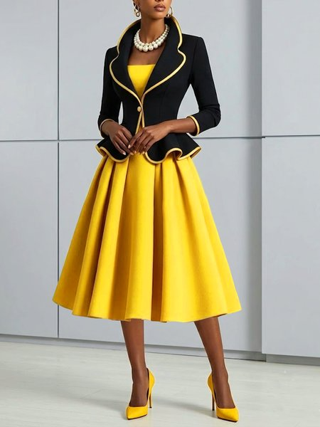 Elegant Plain Spaghetti Midi Dress, Mini Dresses, color:Yellow|size:XXL, Stylewe