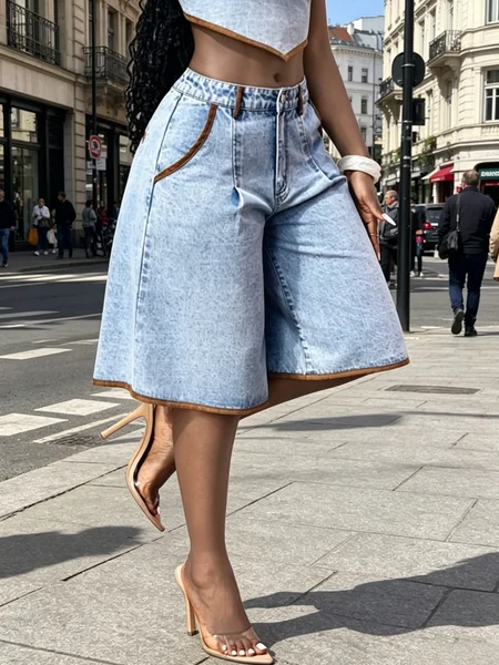 Plain Casual Denim Shorts, Denim Shorts, color:Denim Blue|size:XXL, Stylewe