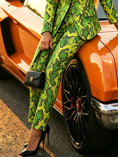 Urban Snakeskin Straight Pants, Pants, color:Green|size:XXL, Stylewe