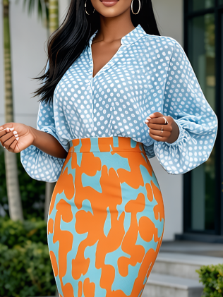 Urban Geometric Printing V Neck Shirt, Blouses and Shirts, color:Blue|size:XXL, Stylewe