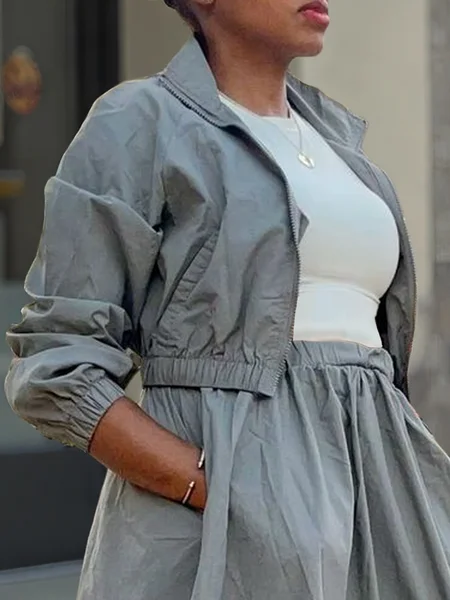 Casual Zipper Plain Shawl Collar Jacket, Jackets, color:Gray|size:XXL, Stylewe