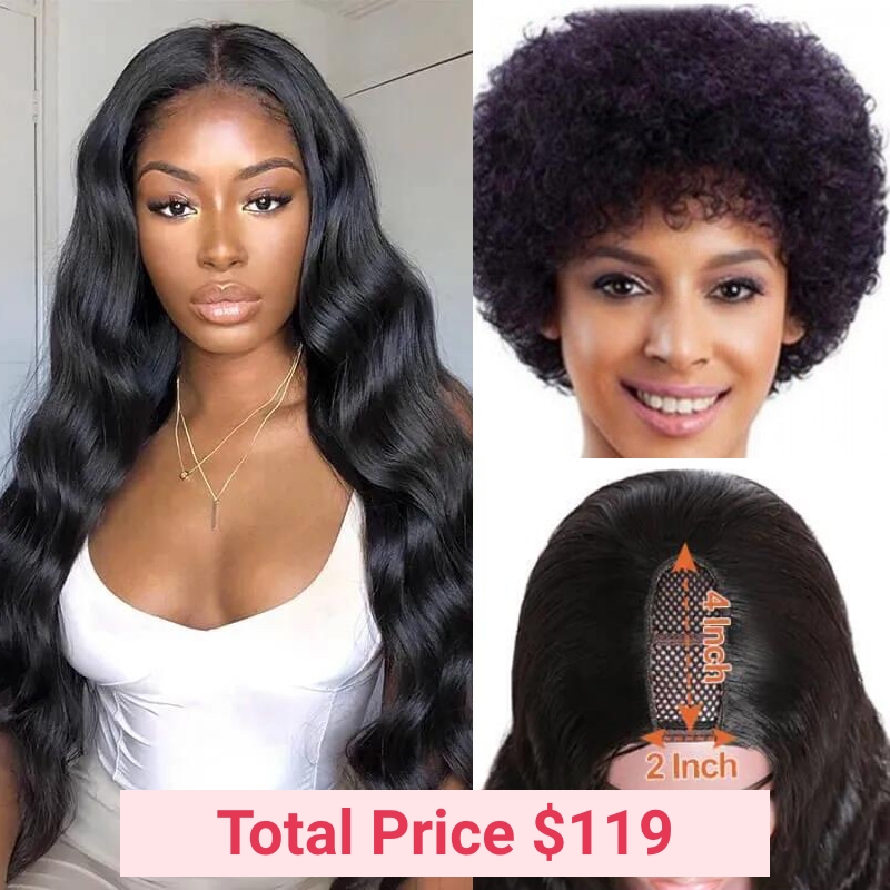 Nadula Whatsapp 2 Wigs Flash Deal Body Wave 20'' U Part Hair Wig With Afro Curly Short Wig, Catalog Online Nadula 1902