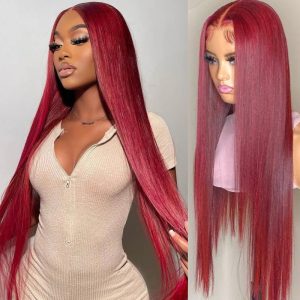 Nadula Colored Wigs 13x4 99J Straight Lace Front Wigs Red Wine Color Virgin Human Hair Wigs 150% Density, Catalog Online Nadula 1326