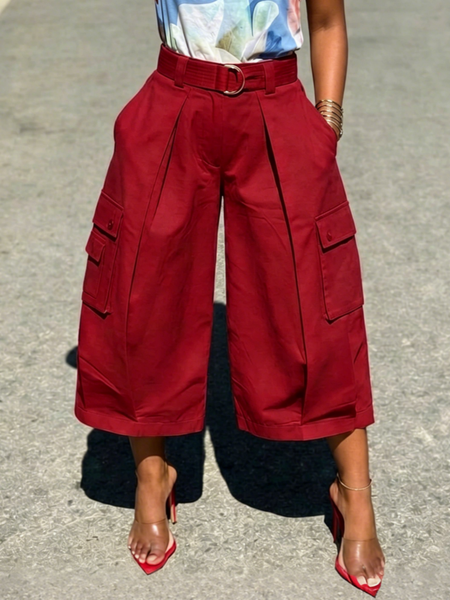 Casual Plain Pocket Stitching Cargo Pants Pant With No Belt, Cargo Pants, color:Red|size:XXL, Stylewe