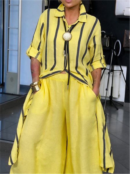 Casual Striped Printing Loosen Shirt, Blouses and Shirts, color:Yellow|size:XXL, Stylewe