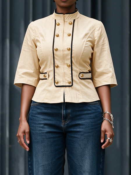 Urban Webbing Color Block Stand Collar Jacket, Jackets, color:Khaki|size:XXL, Stylewe