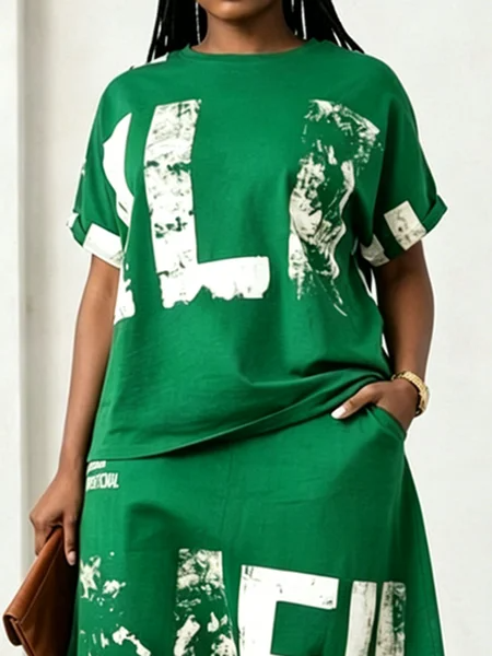 Plus Size Casual Text Letters Printing Loose T-Shirt, Plus Tops, color:As Picture|size:4X, Stylewe