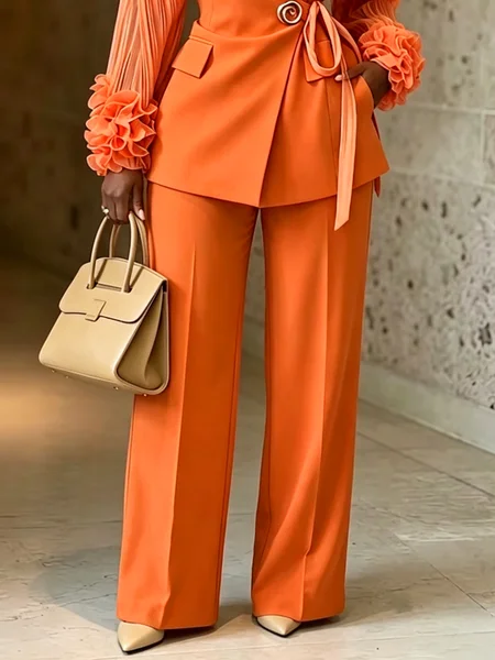 Urban Geometric Wide Leg Pants, Pants, color:Orange|size:XXL, Stylewe