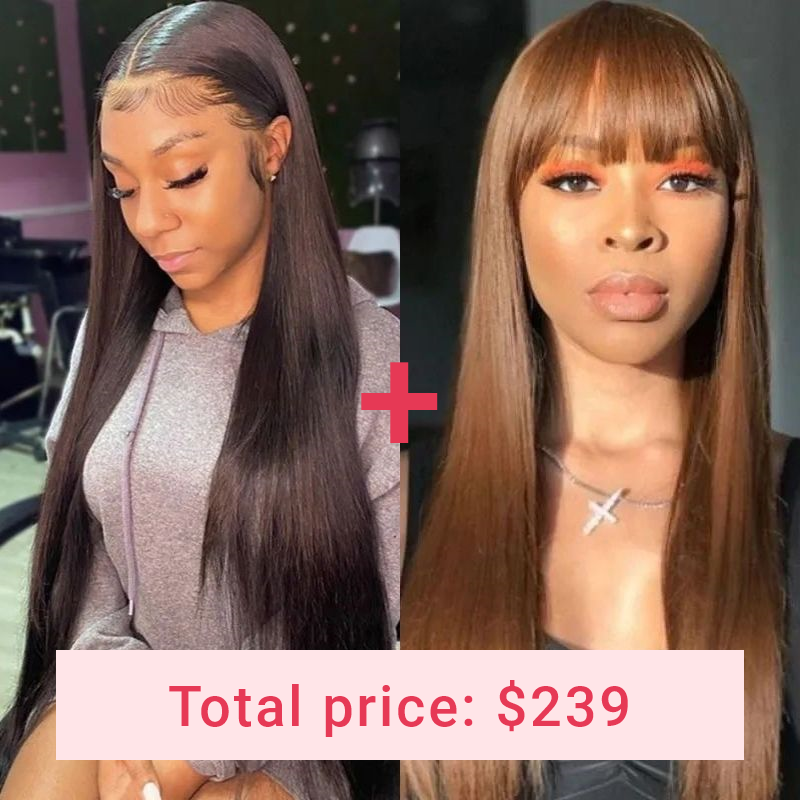 Nadula 18Inch Natural Black Lace Closure Straight Wig + 18Inch #4 Color Straight Wig With Bangs, Catalog Online Nadula 2000