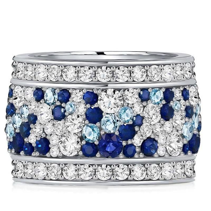 eternity band - Italo Blue Round Multi Row Eternity Wedding Band For Women, Italo jewelry - Online Catalog - Image 2