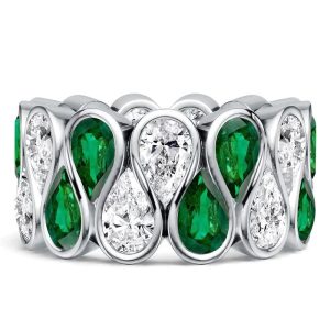 eternity band - Italo Bezel Set Pear Cut Emerald & White Sapphire Eternity Wedding Band For Women, Italo jewelry - Online Catalog