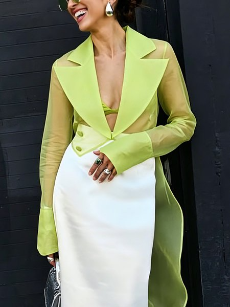 Elegant Buttoned Plain Lapel Collar Blazer, Blazers, color:As Picture|size:XXL, Stylewe