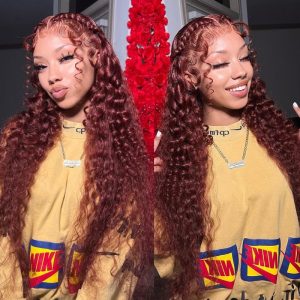 Nadula Auburn Color Water Wave Wig 13x1 T Part Lace Frontal Wig Affordable Reddish Brown Human Hair Wigs for Women, Catalog Online Nadula 2562