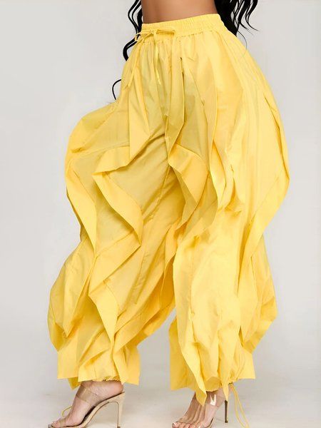 Urban Plain Peplum Fashion Pants, Pants, color:Yellow|size:XXL, Stylewe