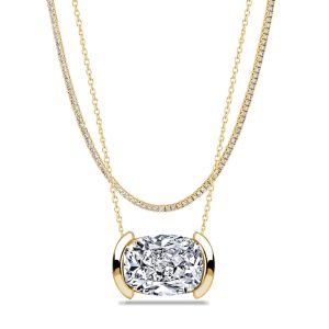 necklaces - Italo Half-bezel White Sapphire Cushion Cut Layering Necklaces For Women, Italo jewelry - Online Catalog