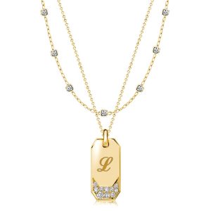 necklaces - Italo Bezel Setting Engraved Initial Personalized Layering Necklaces For Women, Italo jewelry - Online Catalog