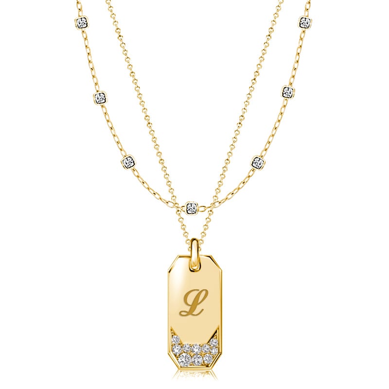 necklaces - Italo Bezel Setting Engraved Initial Personalized Layering Necklaces For Women, Italo jewelry - Online Catalog