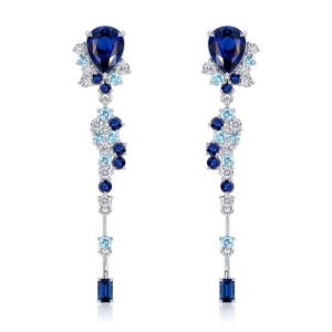 earrings - Italo Pear Cut Blue Sapphire Drop Earring For Women Bosphorus Vintage Earrings, Italo jewelry - Online Catalog