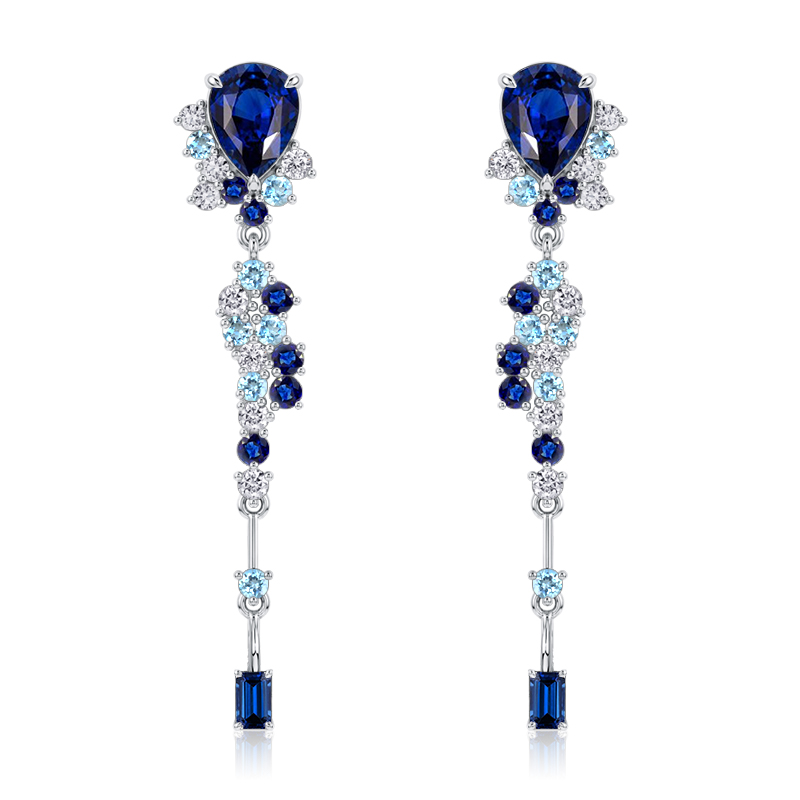 earrings - Italo Pear Cut Blue Sapphire Drop Earring For Women Bosphorus Vintage Earrings, Italo jewelry - Online Catalog