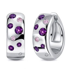 earrings - Italo Waterfall Amethyst & Pink Sapphire Hoop Earrings For Women, Italo jewelry - Online Catalog