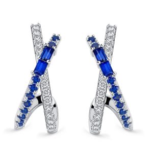 earrings - Italo Cross Blue & White Sapphire Hoop Earrings For Women, Italo jewelry - Online Catalog