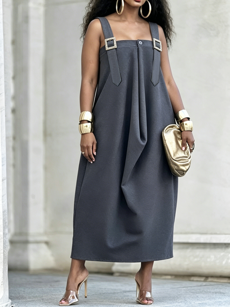 Urban Plain Square Neck Maxi Dress, Maxi Dresses, color:Gray|size:XXL, Stylewe