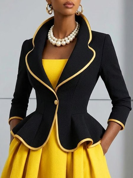 Elegant Split Joint Color Block Shawl Collar Jacket, Jackets, color:Yellow|size:XXL, Stylewe