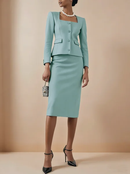 Elegant Plain Knee Length Skirt, Skirts, color:Aqua blue|size:XXL, Stylewe
