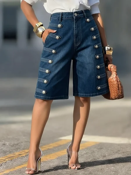 Casual Regular Fit Denim Shorts, Denim Shorts, color:Blue|size:XXL, Stylewe