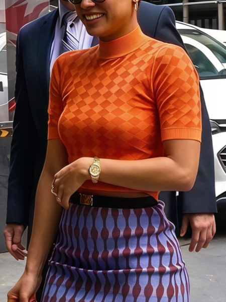 Elegant Geometric Short Sleeve Sweater, Pullovers, color:Orange|size:XXL, Stylewe