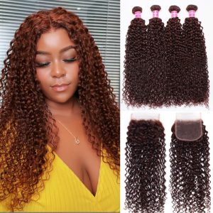 Nadula Auburn Curly Human Hair 4 Bundles with Closure 33B Reddish Brown Hair Bundles with Lace Closure Dark Ginger, Catalog Online Nadula 2405