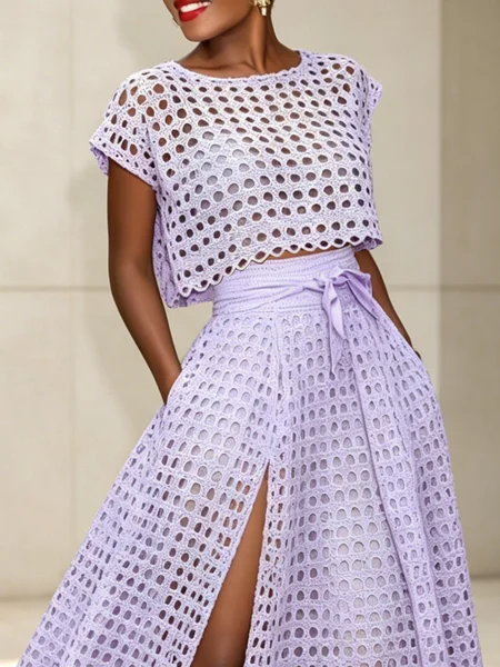 Elegant Plain Crew Neck Blouse, Blouses and Shirts, color:Purple|size:XXL, Stylewe