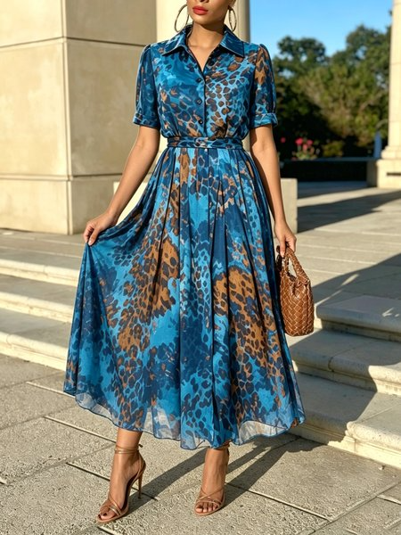 Urban Leopard Printing Color Block Midi Dress, Maxi Dresses, color:Blue|size:XXL, Stylewe