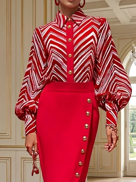 Urban Geometric Shirt Collar Shirt, Blouses and Shirts, color:As Picture|size:XXL, Stylewe