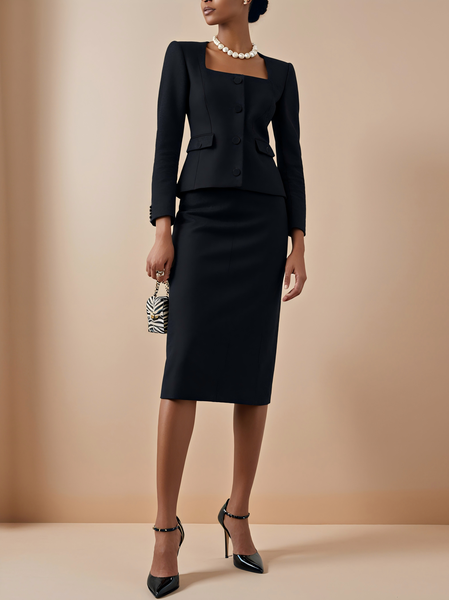 Elegant Plain Regular Fit Skirt, Skirts, color:Black|size:XL, Stylewe
