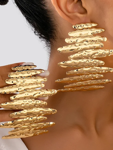 Exaggerated Geometric Earrings With Pleats, Earrings, color:Golden|size:One-size, Stylewe