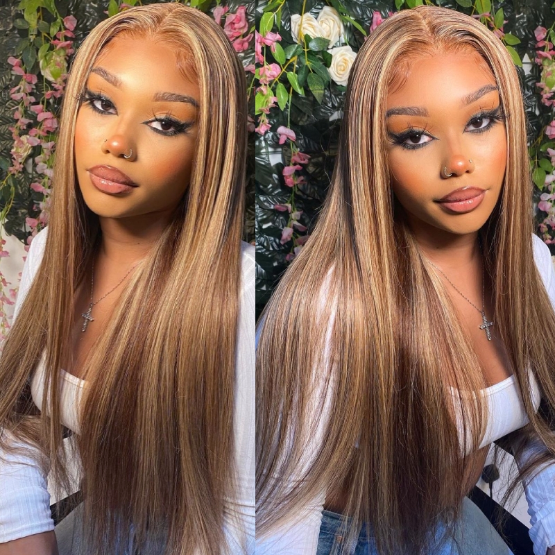 Nadula Straight Highlight Wig Human Hair 4x4 Lace Closure Wig Pre-plucked Honey Blonde Highlight Piano Color Human Hair Wigs, Catalog Online Nadula 2552