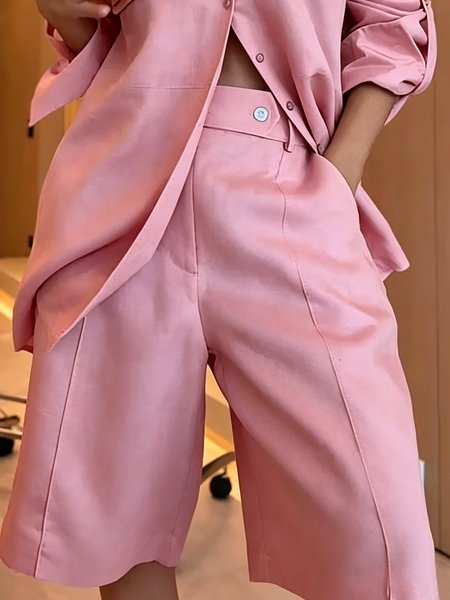 Casual Plain Straight Pants Shorts, Shorts, color:Pink|size:XXL, Stylewe