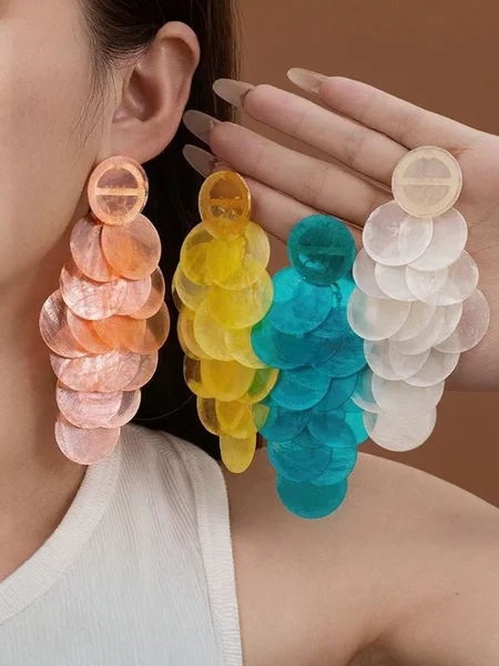 Multicolor Shell Tassel Stud Earrings, Earrings, color:Blue|size:One-size, Stylewe
