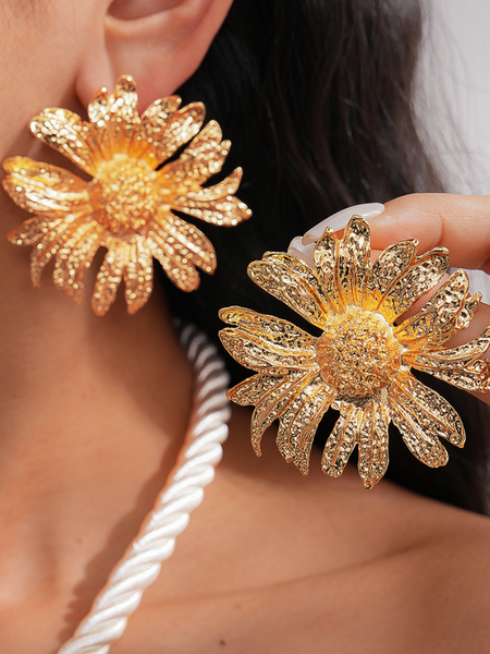Pleated Flower Earrings, Earrings, color:Golden|size:One-size, Stylewe
