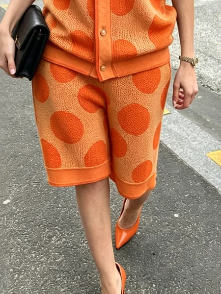 Casual Polka Dots Sweater Straight Pants Shorts, Shorts, color:Orange|size:XXL, Stylewe