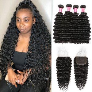 Nadula Deep Wave HD Lace Closure 5x5 With Bundles 12 Inch -26 Inch Deep Wave Hair Weaves 4 Bundles With Closure, Catalog Online Nadula 1537