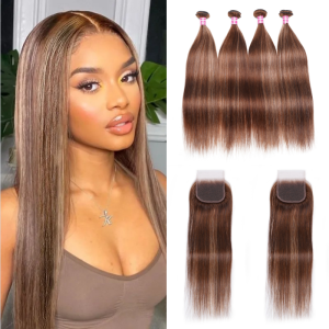 Nadula 4 Bundles with Lace Closure Piano Honey Blonde Highlight Straight Human Hair Extension, Catalog Online Nadula 2478