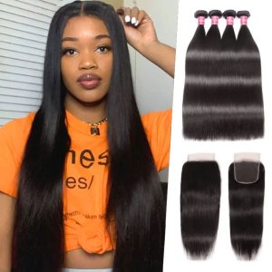 Nadula 4*0.7 Inch T Part Closure with 4 Bundles Virgin Straight Human Hair Weave, Catalog Online Nadula 1259