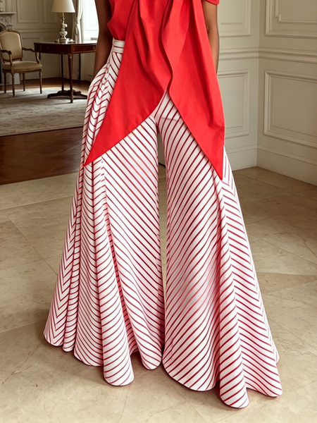 Elegant Striped Wide Leg Pants, Pants, color:As Picture|size:XXL, Stylewe