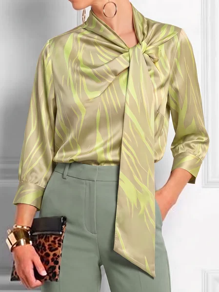 Elegant Chevron Printing Blouse, Blouses and Shirts, color:Green|size:XXL, Stylewe