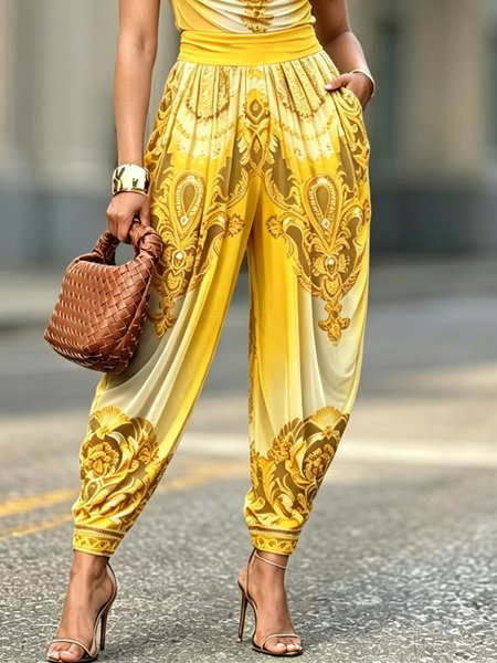 Urban Random Print Printing Baggy Pants, Pants, color:Yellow|size:XXL, Stylewe