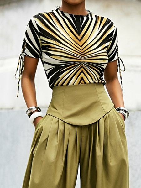 Casual Abstract Graphic Stand Collar T-shirt, Tees, color:As Picture|size:XXL, Stylewe